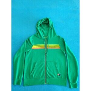 Aviator Nation Green Hoodie with Rainbow Stripes